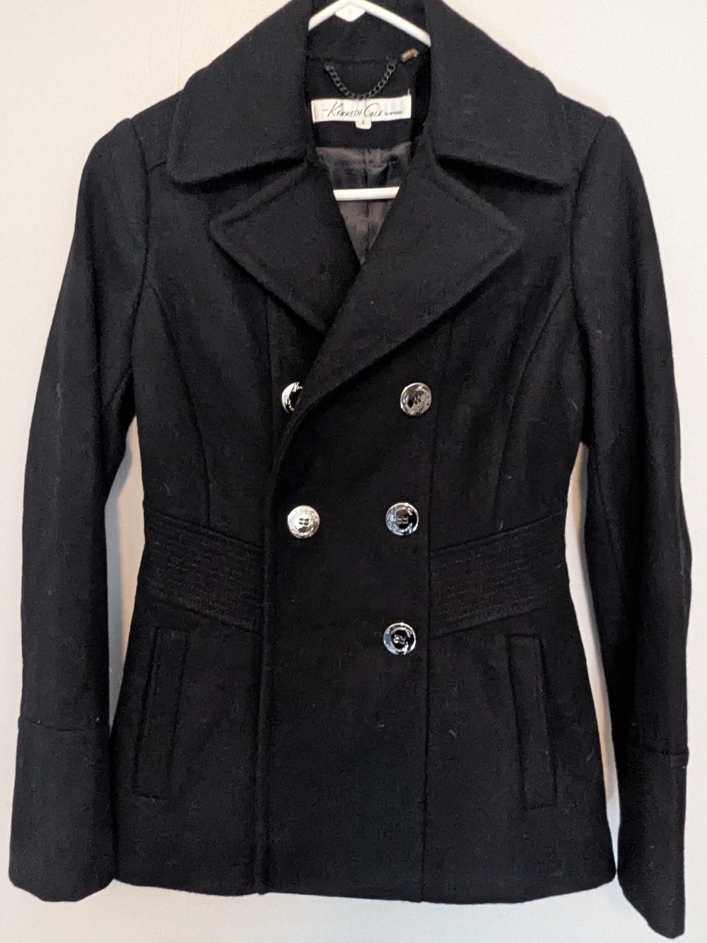 Kenneth Cole Black Wool Double-Breasted Peacoat